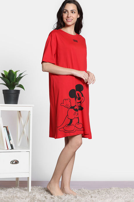 Zivame 2 Mile Fashion Knit Cotton Oversized Knee Length Loungewear Dress - High Risk Red — image 5